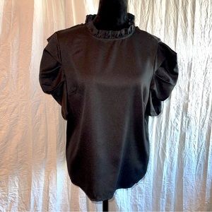Black Blouse Puff Sleeves Sz XL
